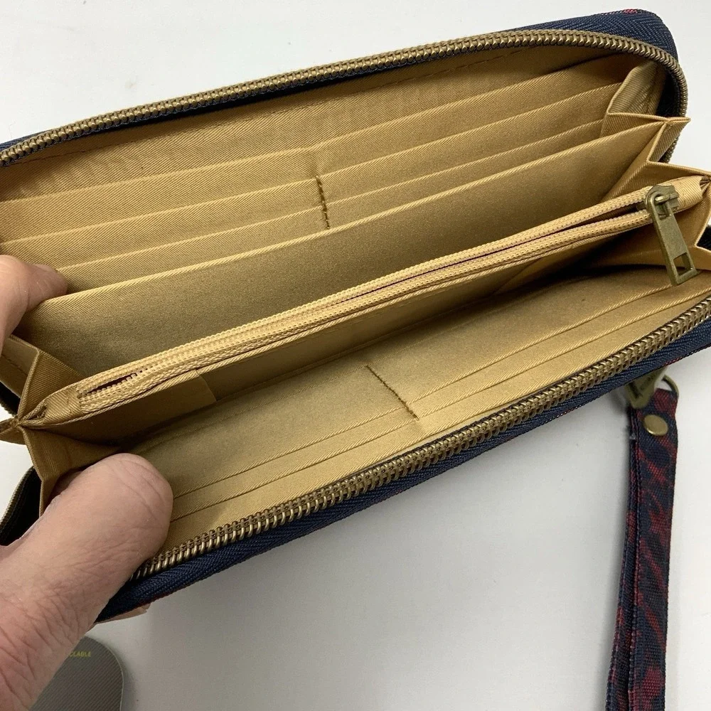 Travelon Wallet RFID Blocking Clutch Wristlet Red & Blue Art‎ Pattern Zip Around